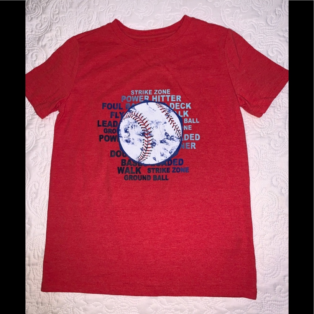 Cat and jack boys red baseball print tee shirt.